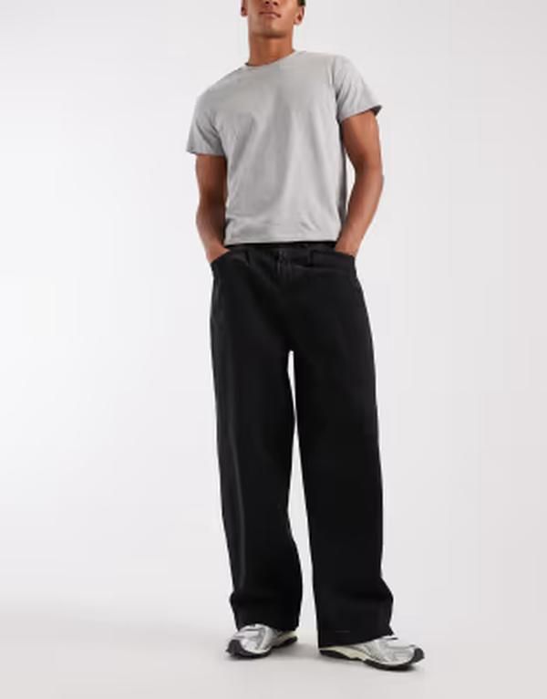 エイソス メンズ ボトムス デニムパンツ ワイドレッグ ジーンズ ASOS DESIGN wide leg jeans in washed black with pleats WASHED BLACK