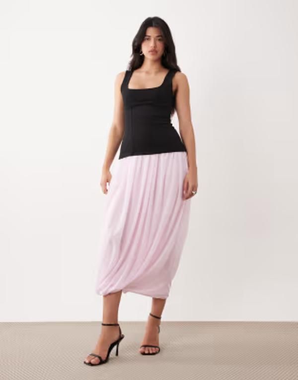 エイソス レディース トップス ワンピース メッシュ マキシ ASOS DESIGN off shoulder square neck corset maxi dress with mesh bubb