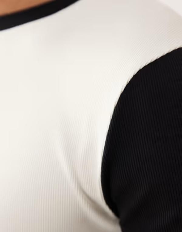 エイソス メンズ トップス Tシャツ コントラスト ASOS DESIGN muscle fitshirt with contrast sleeves in cream rib Coco MilkBl