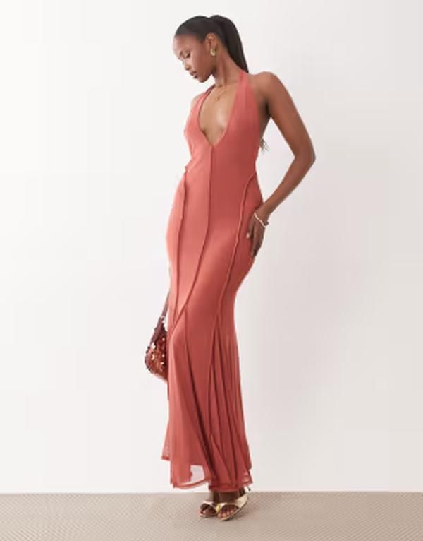 エイソス レディース トップス シャツ マキシワンピース メッシュ マキシ ホルター ASOS DESIGN ushaped meshalter with exposed seam detail ma