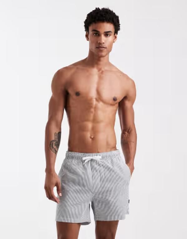 オンリーアンドサンズ メンズ 水着 ハーフパンツ・ショーツ ショートパンツ ONLY SONSeersucker swim shorts in dark green stripes Darkest s