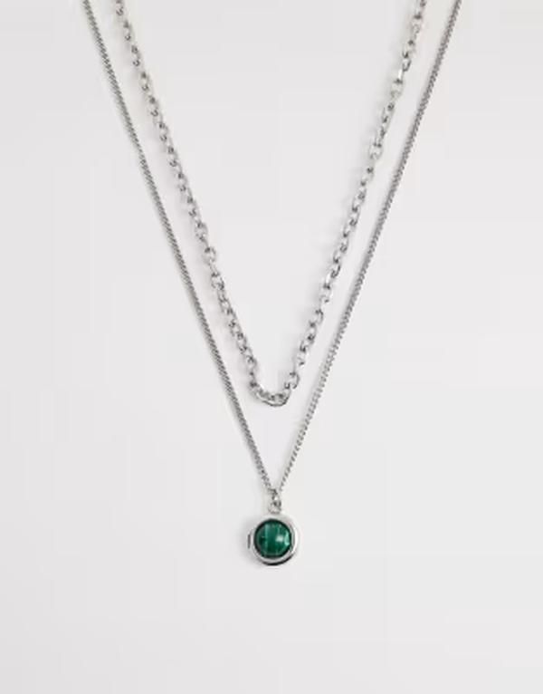 リクレイム ヴィンテージ レディース アクセサリー ネックレス・チョーカー・ペンダントトップ レース Reclaimed Vintage unisex green stone 2 row neckla