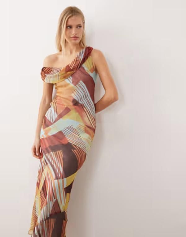 エイソス レディース トップス ワンピース シフォン プリント ミディ ASOS DESIGN fallen twisted shoulder chiffon midi dress in abstra 16,316円