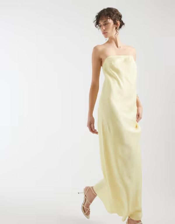 オブジェクト レディース トップス ワンピース サテン マキシ Object bandeau satin maxi dress in butter yellow Sunlight イエロー 22,485円