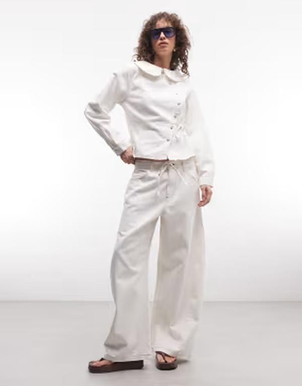 リクレイム ヴィンテージ レディース ボトムス デニムパンツ ワイドレッグ タイディテール ジーンズ Reclaimed Vintage denim baggy wide leg jeans with