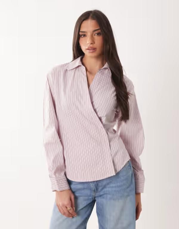 エイソス レディース トップス シャツ ASOS DESIGN cocoon sleeve shirt pinstripe Pink Stripe ピンク