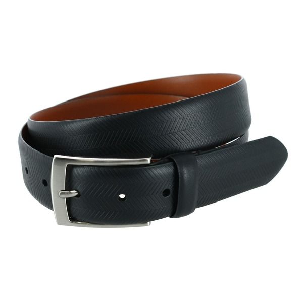 トラファルガー メンズ アクセサリー ベルト レザー Trafalgar Gregorio 35mm Herringbonembossed Feather Edged Leather Belt Bla