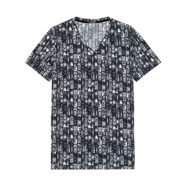 ホム メンズ トップス Tシャツ Vネック HOM Rockcity TeeShirt V Neck Dark Grey Print グレー