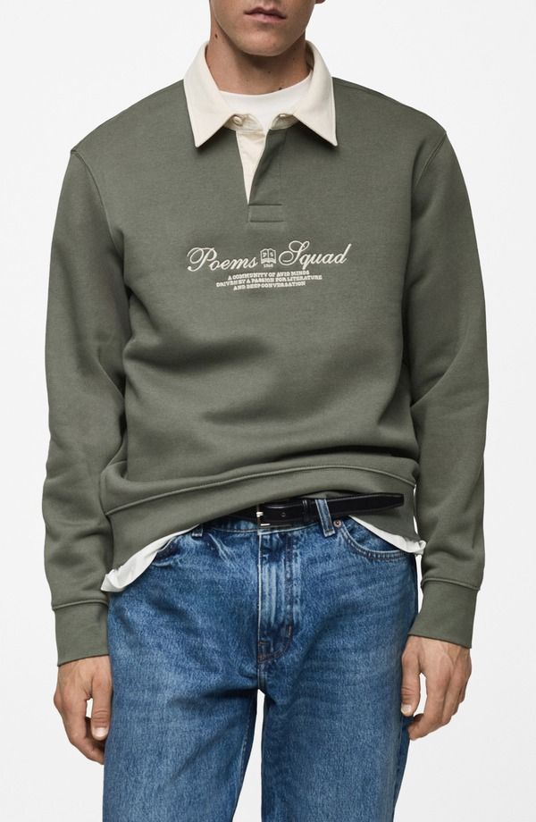 マンゴ メンズ アウター パーカー・スウェット ポロシャツ コットン MANGO Poemsquad Cotton Polo Sweatshirt Green グリーン 18,115円
