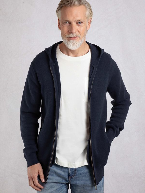 ウィアードフィッシュ メンズ アウター パーカー・スウェット ニット Weird Fish Samuel Knitted Full Zip Hooded Jumper Navy ネイビー