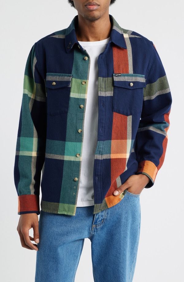 ダークシーズ メンズ トップス シャツ コットン DARK SEAS Mojave Plaid Cotton Flannel ButtonUp Shirt Navy ネイビー