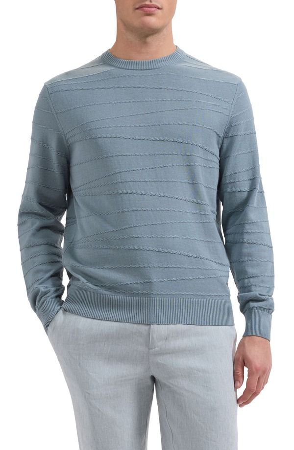 ブガッチ メンズ アウター パーカー・スウェット クルーネック セーター シルク コットン Bugatchi Textured Cotton Silk Crewneck Sweater Shark 55,080円