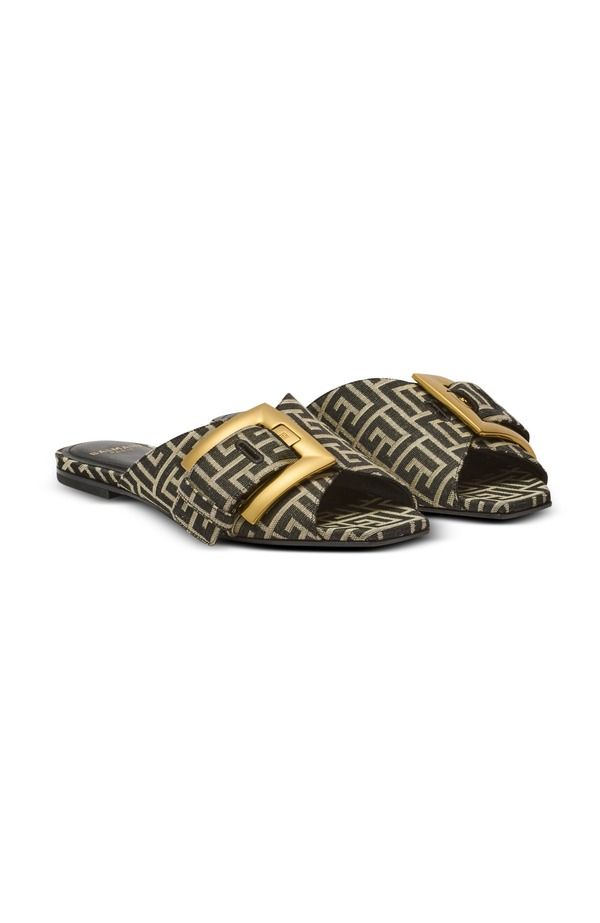 バルマン レディース シューズ サンダル Balmain Flat monogram jacquard Anthem sandals Black ブラック