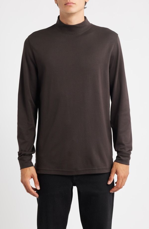 スコットバーバー メンズ トップス Tシャツ モックネック コットン Scott Barber Pima Cotton Interlock Mock Neck Top Dark Chocolate チ