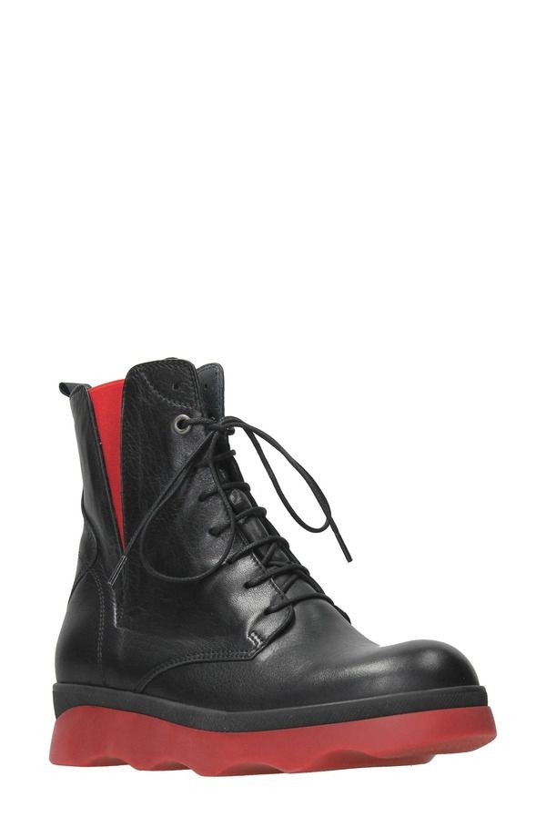 ウォルキー レディース シューズ ブーツ・レインブーツ Wolky Akita Wateresistant Combat Boot BlackRed ブラック
