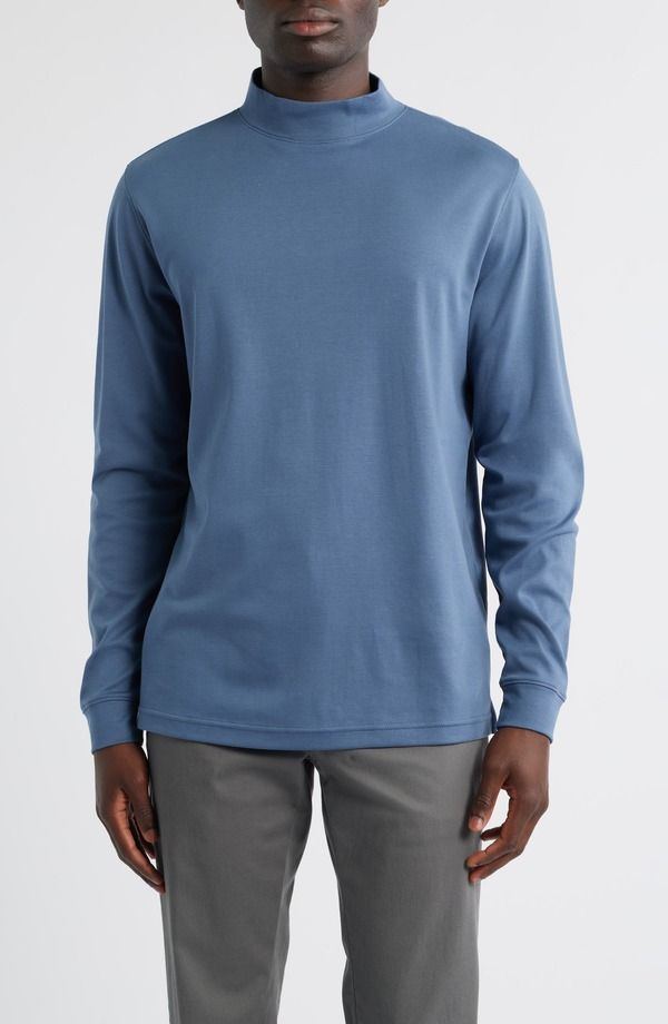スコットバーバー メンズ トップス Tシャツ モックネック コットン Scott Barber Pima Cotton Interlock Mock Neck Top Indigo インディゴ