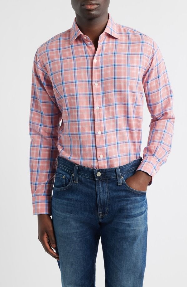 ピーター・ミラー メンズ トップス シャツ コットン Peter Millar Triton Plaid Cotton Lyocell ButtonUp Shirt Venetian Pink ピンク