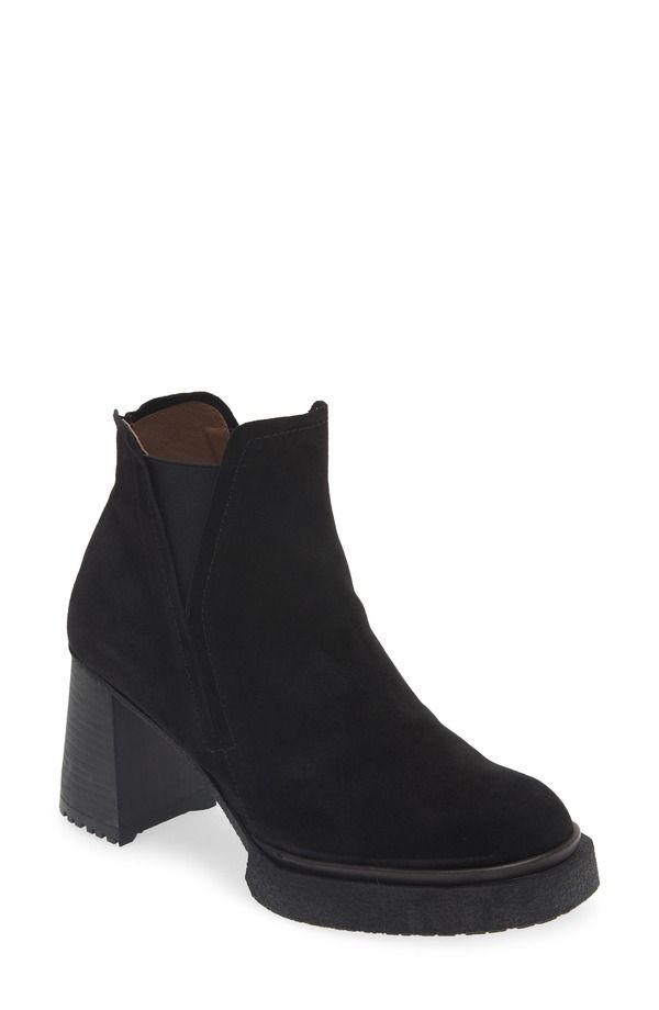 ワンダーズ レディース シューズ ブーツ・レインブーツ チェルシーブーツ プラットフォーム チェルシー Wonders Platform Chelsea Boot Black Suede ブラック