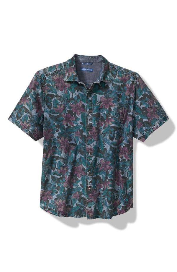 トッミーバハマ メンズ トップス シャツ コットン デニム Tommy Bahama Blue Bay Gardens Cotton Denim ButtonUp Shirt Sky Dive デニム