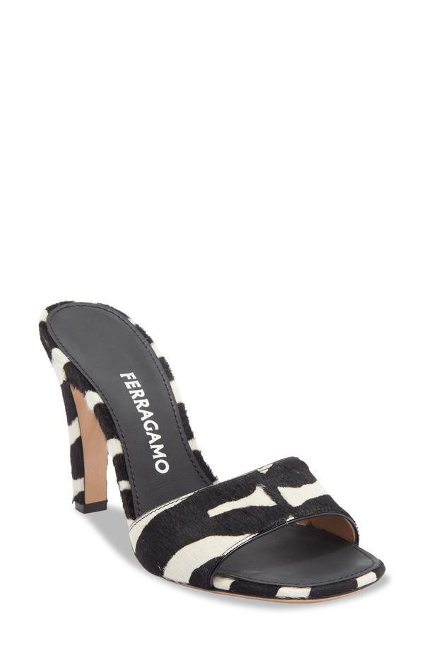 フェラガモ レディース シューズ サンダル FERRAGAMO Tatiana Slide Sandal Kasba Bianco Nero Calf Hair