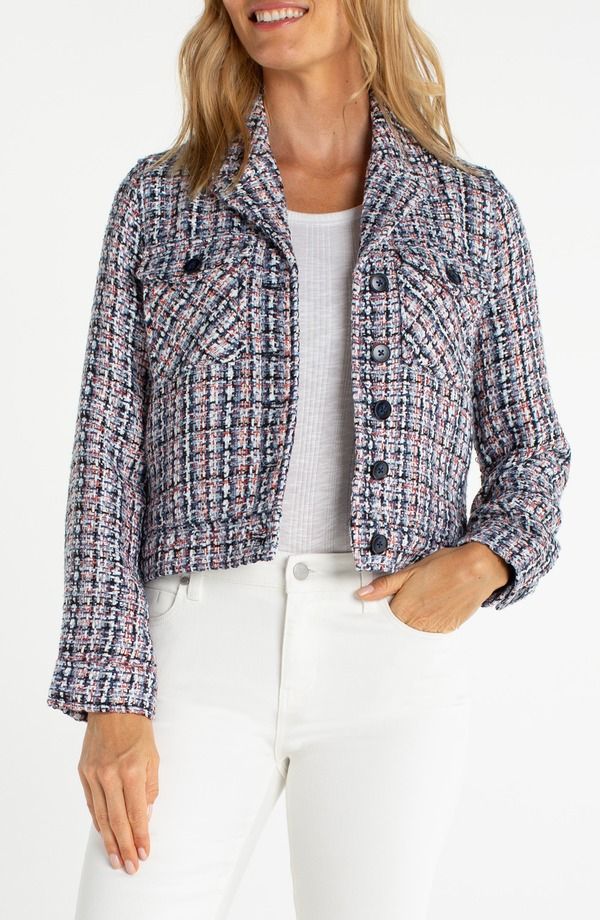 リヴァプール ロサンゼルス レディース アウター ジャケット・ブルゾン ツイード Liverpoolos Angeles Tweed Crop Jacket Navy Multi Plaid ネイビー
