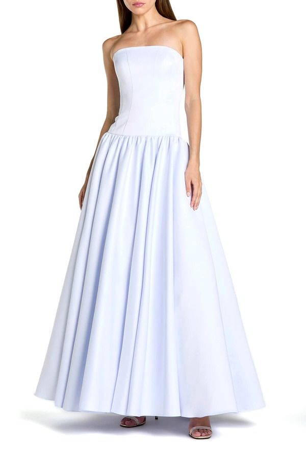 マックダガル レディース トップス ワンピース サテン ストラップレス Mac Duggal Straplessatin Dropwaist Gown Powder Blue ブルー