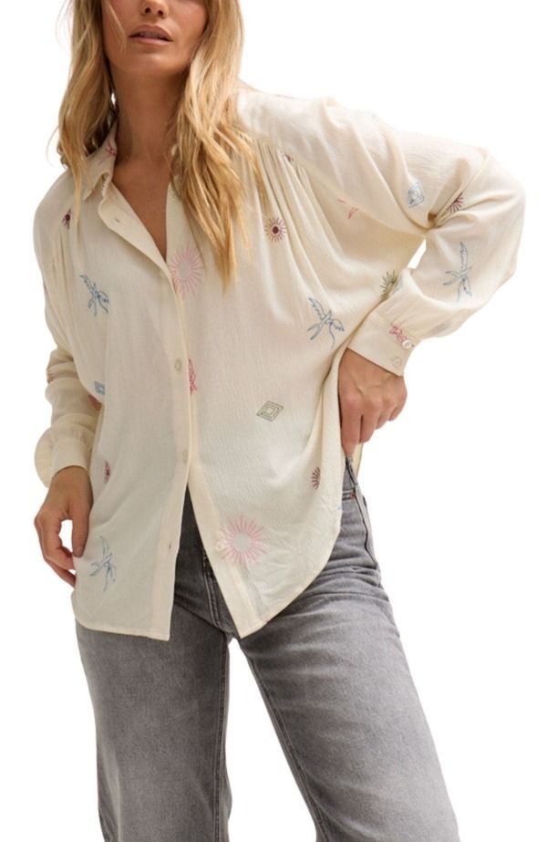 リリーアンドライオネル レディース トップス シャツ 刺繍 LILY AND LIONEL Swallow Crinklembroidered Shirt Natural
