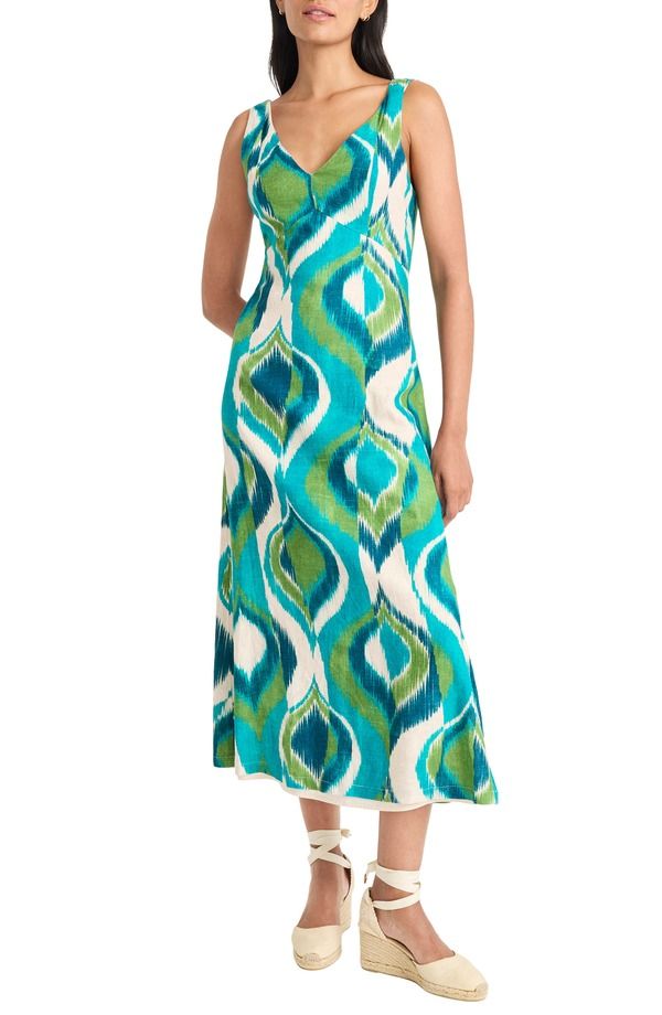マギーロンドン レディース トップス ワンピース ミディ リネン Maggy London Linen Blend Midi Dress Ivory Aqua アイボリー