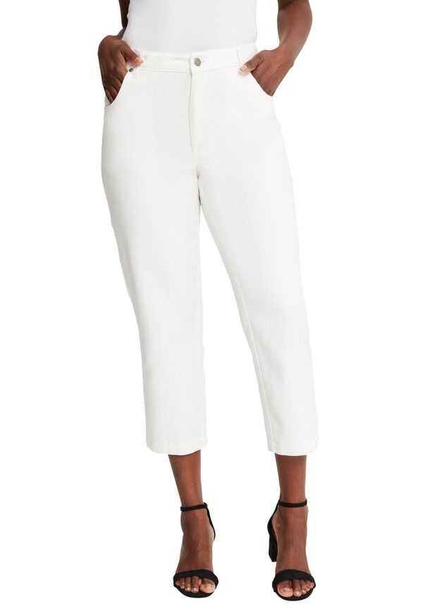 ジェシカロンドン レディース ボトムス カジュアルパンツ コットン デニム キャップ Jessica London Classicotton Denim Capri White ホワイト