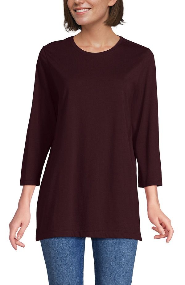 ランズエンド レディース トップス シャツ コットン Lands End 34 Sleeve Cotton Supima Tunic Lush Burgundy バーガンディ