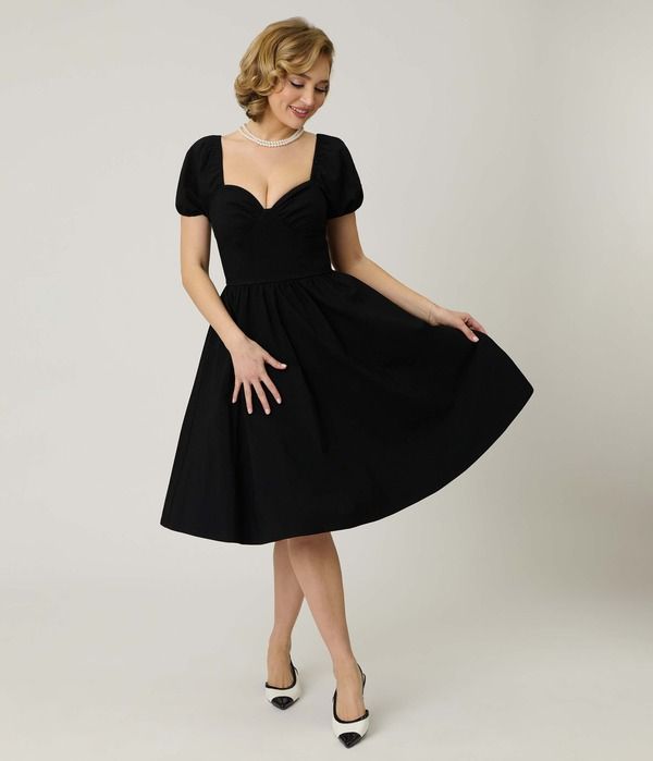 ユニークビンテージ レディース トップス ワンピース Unique Vintage Sweetheart Puff Sleeve Swing Dressolid Black ブラック 29,120円