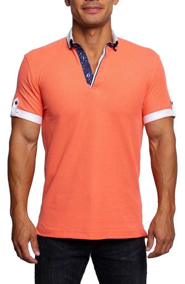 マセオ メンズ トップス ポロシャツ コットン Maceoo Mozart Coral Short Sleeve Cotton Polo Coral コーラル