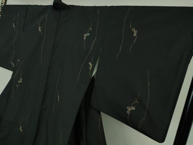 平和屋本店●極上　紬屋吉兵衛　一徳紬　刺し子　総刺繍　玉糸手織　瓢箪　黒地　逸品　DZAB3495kh6