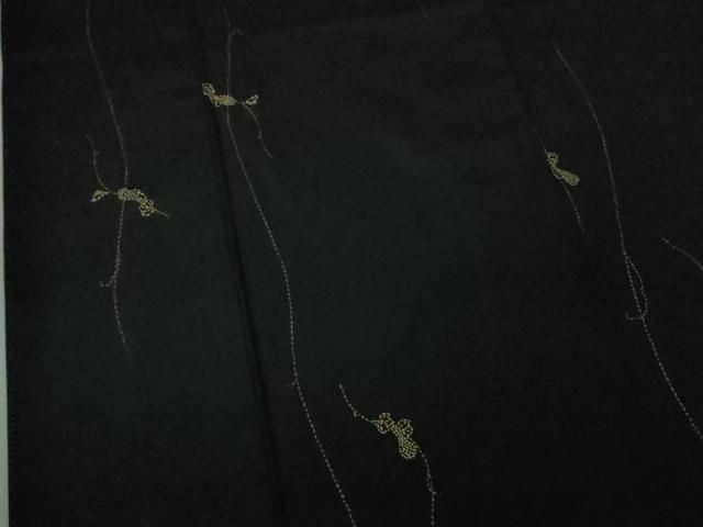 平和屋本店●極上　紬屋吉兵衛　一徳紬　刺し子　総刺繍　玉糸手織　瓢箪　黒地　逸品　DZAB3495kh6