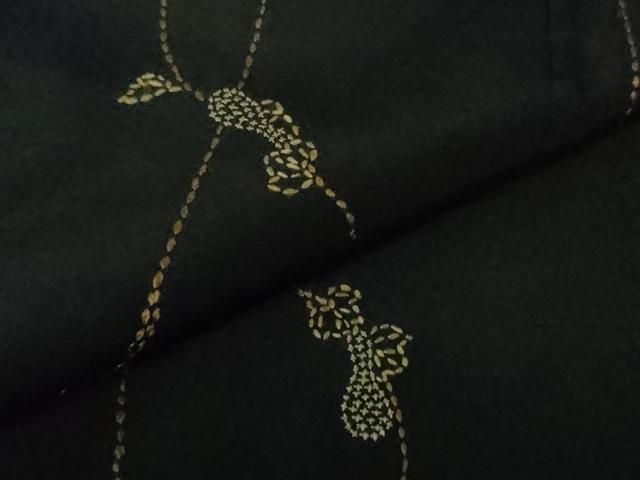 平和屋本店●極上　紬屋吉兵衛　一徳紬　刺し子　総刺繍　玉糸手織　瓢箪　黒地　逸品　DZAB3495kh6