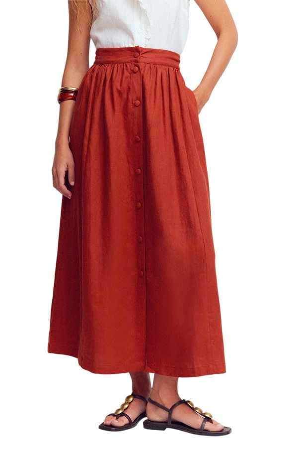 ボーデン レディース ボトムスカート リネン マキシ Boden Emma Linen Maxi Skirt Burnt Henna