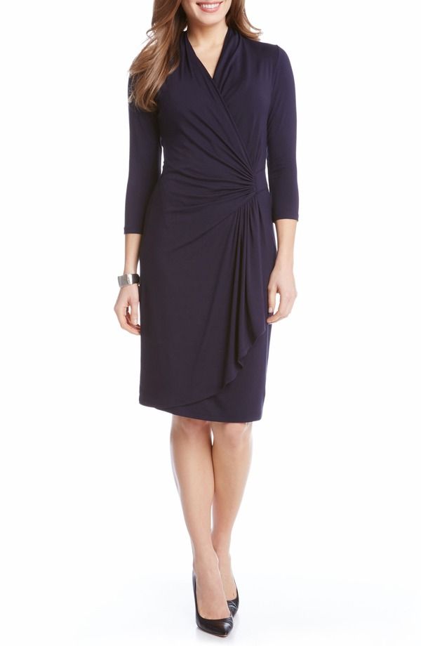 カレンケーン レディース トップス ワンピース Karen Kane Cascade Faux Wrap Dress Navy ネイビー