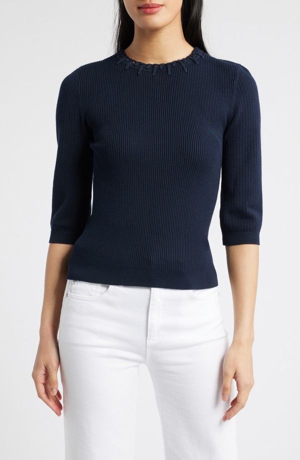 ウィットウィズダム レディース アウター パーカー・スウェット セーター Wit Wisdom Elbow Sleeve Rib Sweater Navy ネイビー
