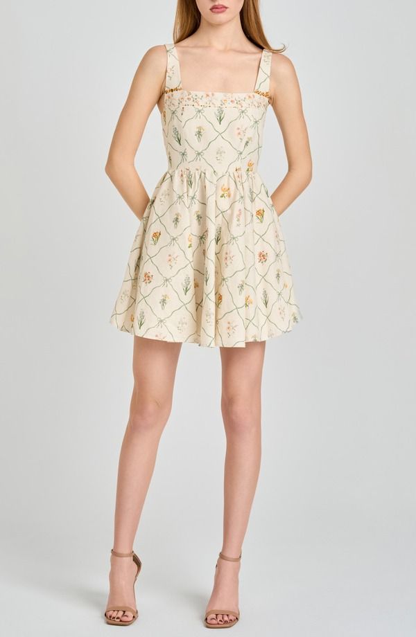 ワイフ レディース トップス ワンピース フラワー柄 プリント リネン フラワー WAYF Amelia Floral Print Linen Blend Sundress Ivory Botanic長袖・七分袖