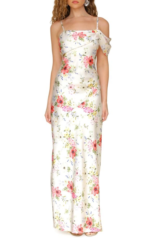 アヴェックレフィーユ レディース トップス ワンピース アシンメトリー フラワー柄 プリント サテン マキシ フラワー Avec Les Filles Floral Print Asymmetric