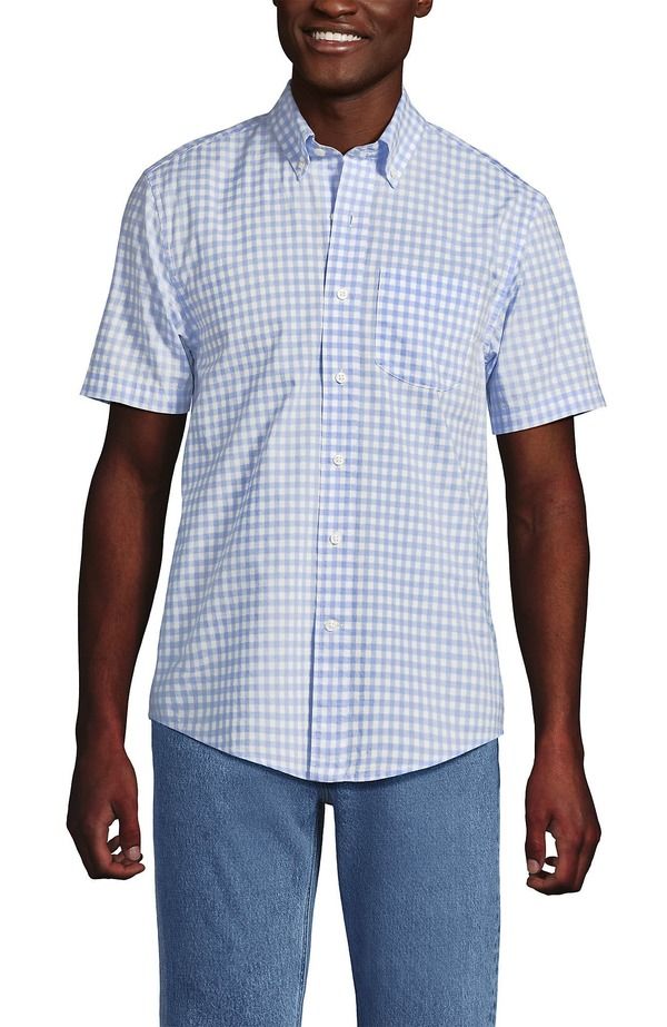 ランズエンド メンズ トップス シャツ Lands End Short Sleevessentialightweight Poplin Light Sea Blue Gingham ブルー 11,665円