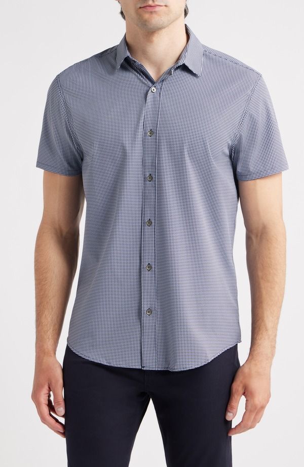 ダブリューアールケー メンズ トップス シャツ WRK Trim Fit Houndstooth Short Sleeve Performance ButtonUp Shirt White Navy