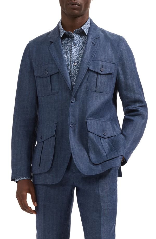 ブガッチ メンズ アウター ジャケット・ブルゾン リネン Bugatchi Linen Safari Jacket Navy ネイビー
