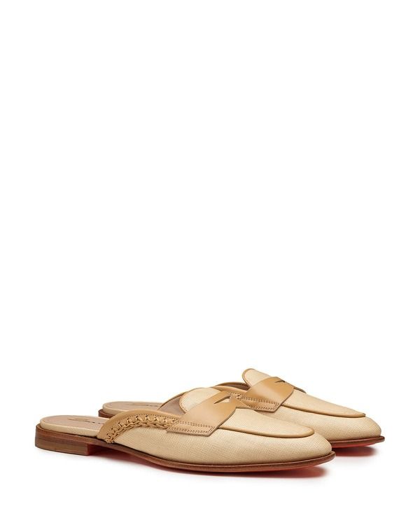 サントーニ レディース シューズ スリッポン・ローファー レザー Santoni Womens Leather and Fabric Mule Natural 136,400円