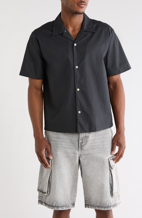 パクサン メンズ トップス シャツ コットン リネン PacSun Elai Solid Cotton Linen Camp Shirt Black ブラック