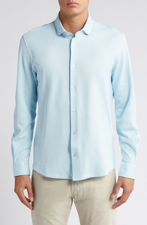 ストーンローズ メンズ トップス シャツ Stone Rose Solid Performance Piqu ButtonUp Shirt Ltblue ブルー