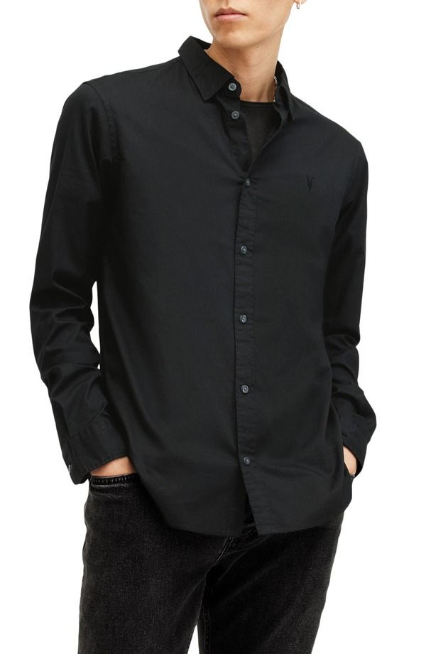 オールセインツ メンズ トップス シャツ コットン AllSaints Hawthorne Solid Stretch Cotton ButtonUp Shirt Black ブラック 33,020円