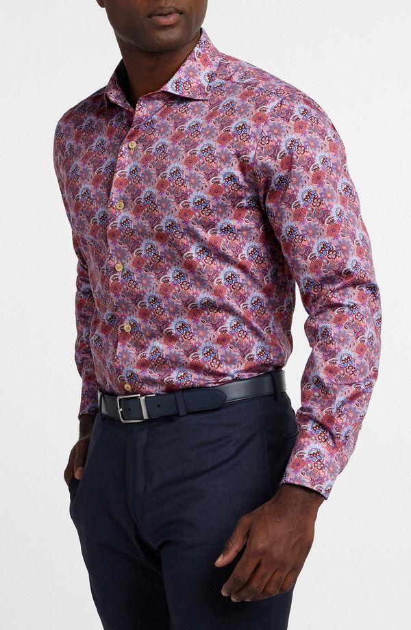デイビッドドナヒュー メンズ トップス シャツ フラワー柄 プリント フラワー Davidonahue Floral Print Sport Shirt Pink Merlot ピンク
