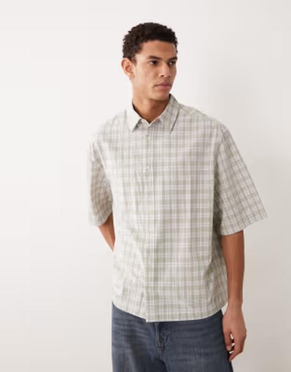 エイソス メンズ トップス シャツ ASOS DESIGN oversized plaid shirt in sage GREEN グリーン 11,866円