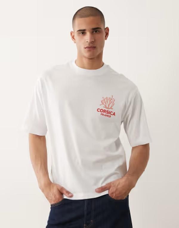 セレクティッド メンズ トップス Tシャツ リラックスフィット プリント Selected relaxed fitshirt with corsica print Bright White ホワイト